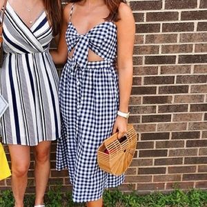 Shein midi dress in navy and white gingham check S